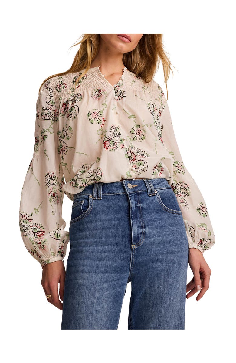 MINT VELVET Floral Smocked Peasant Blouse, Main, color, Cream