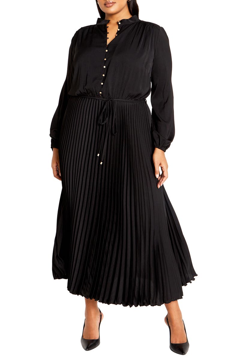 City Chic Halle Pleated Long Sleeve Maxi Dress, Main, color, 