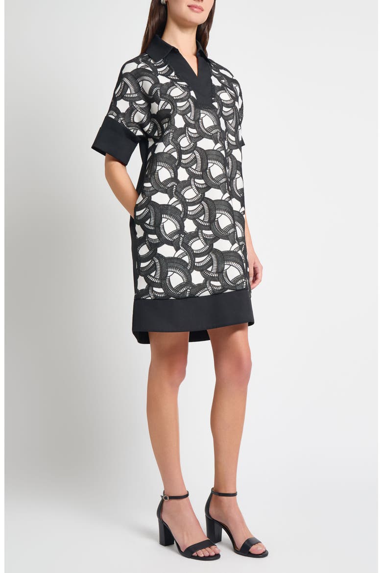 Mixed Media Lace Shift Dress, Alternate, color, BLACK/ WHITE
