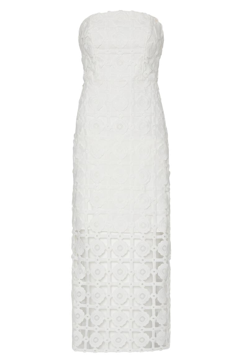 Kait Strapless Tile Lace Midi Dress, Alternate, color, WHITE