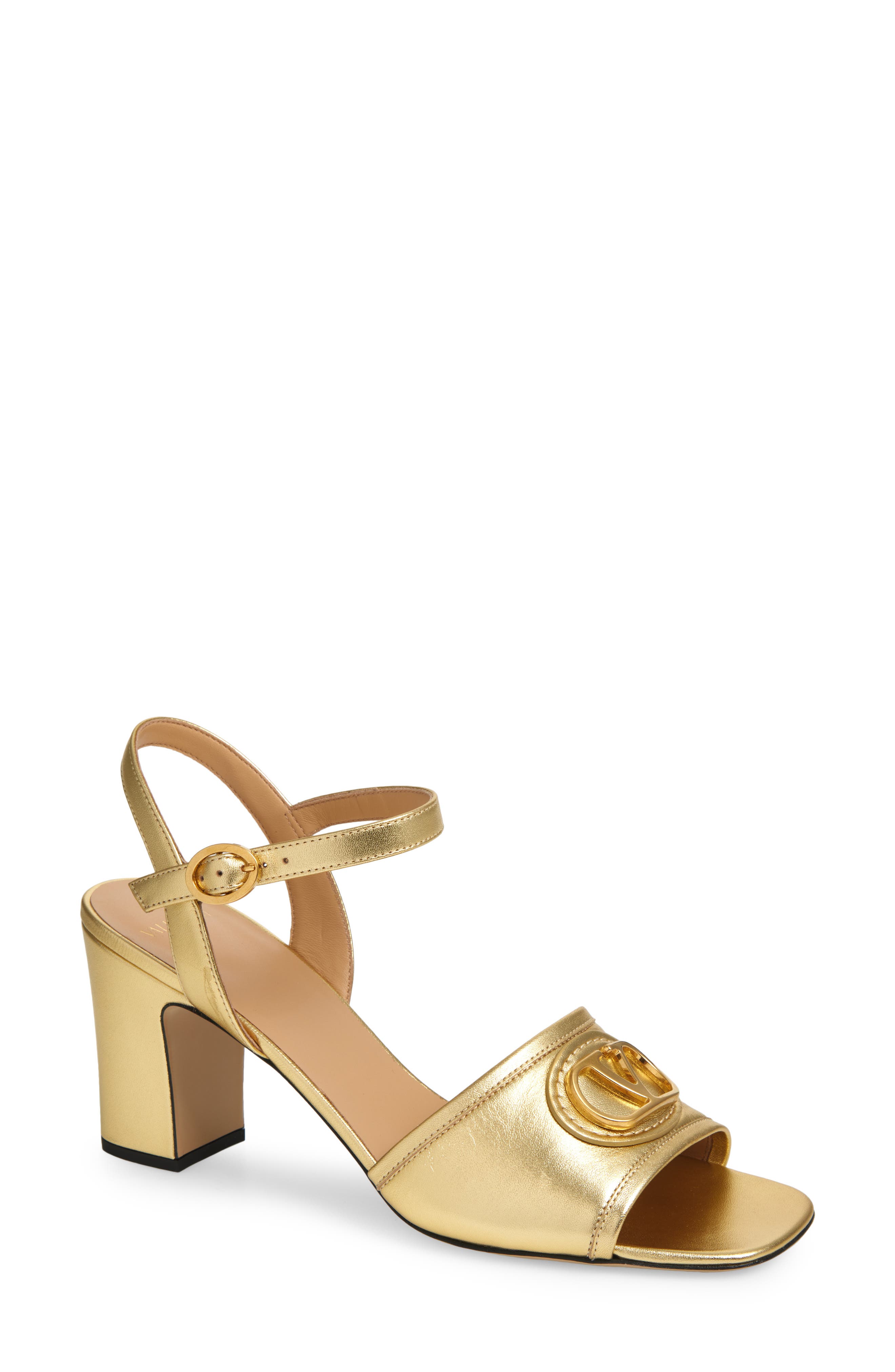 Valentino Garavani VLOGO Signature Metallic Leather Sandal, Main, color, Antique Brass