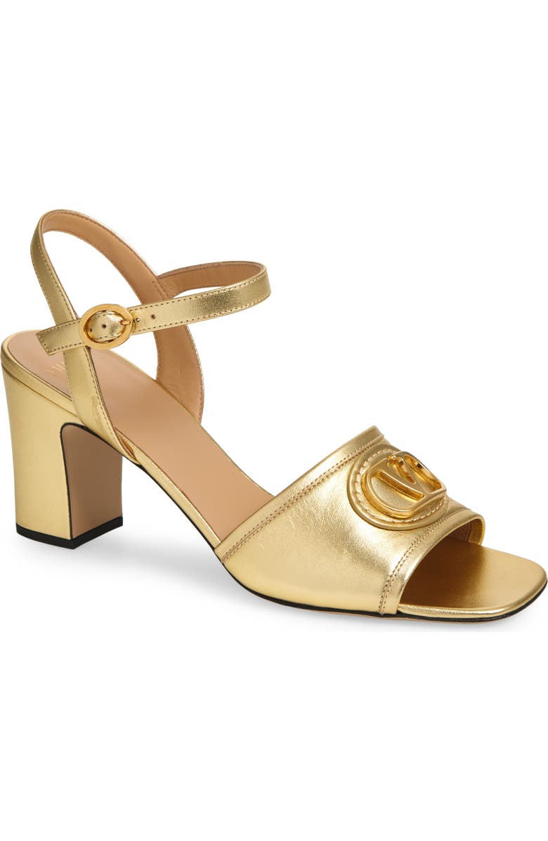 Valentino Garavani VLOGO Signature Metallic Leather Sandal, Main, color, Antique Brass
