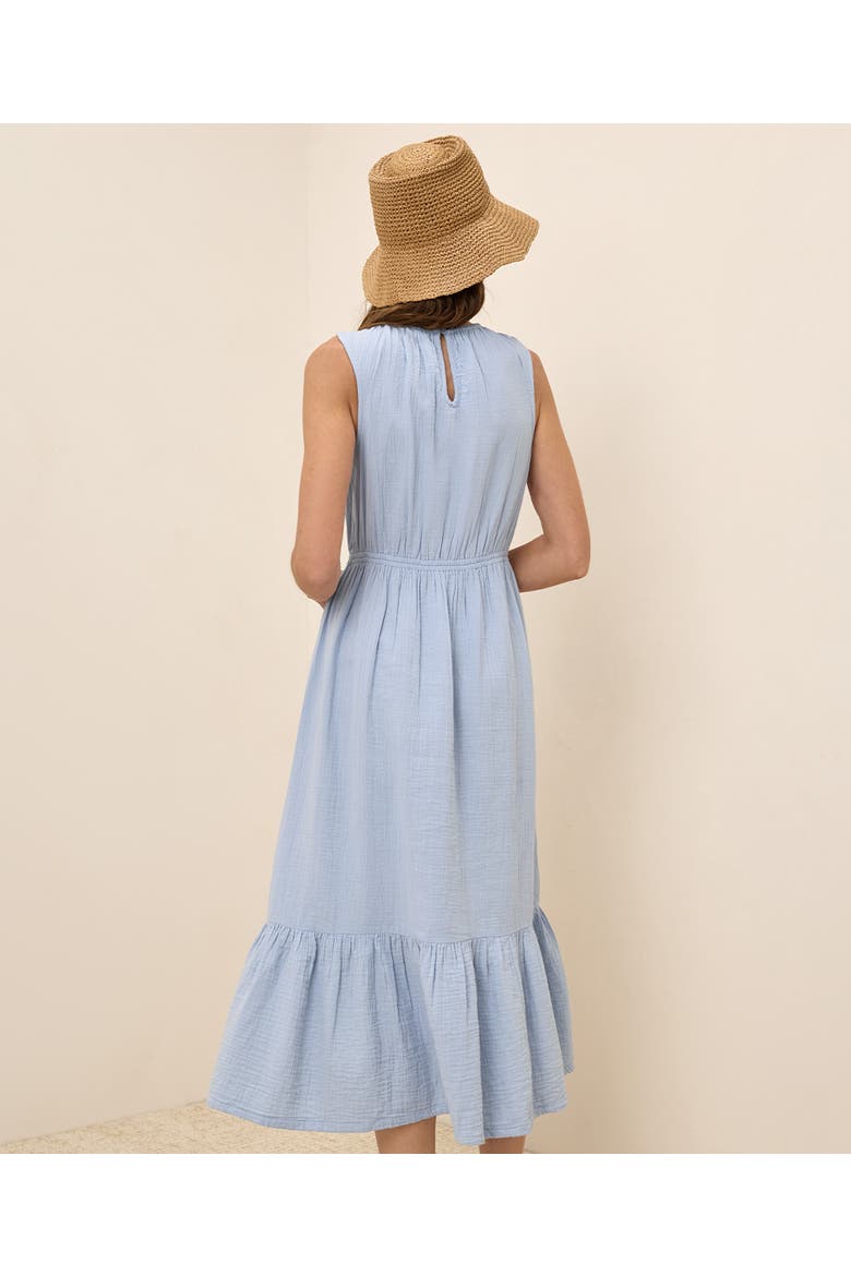 Organic Cotton Coastal Double Gauze Tiered Midi Dress, Alternate, color, Cornflower Blue