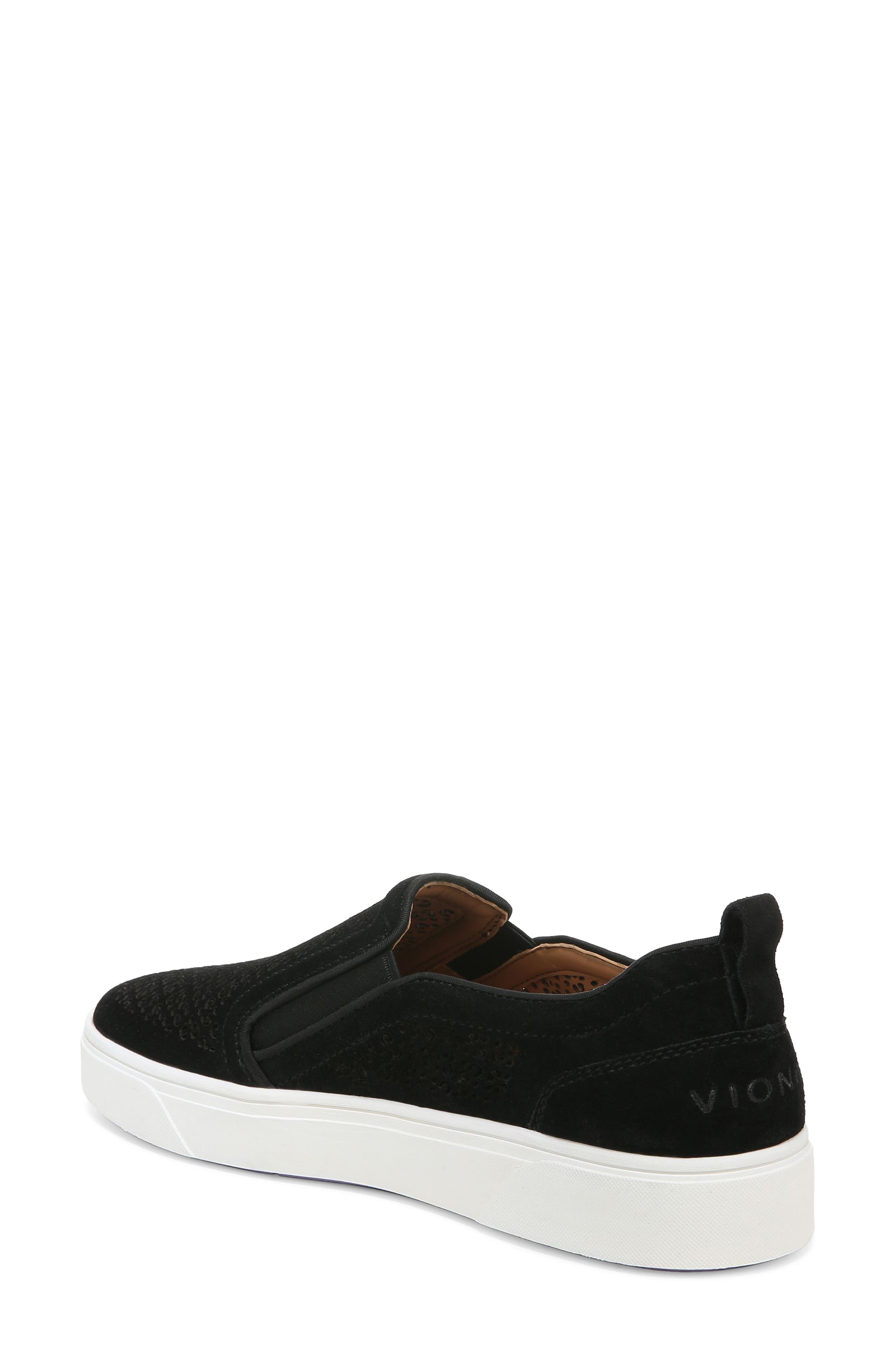 Vionic Kimmie Perforated Suede Slip-On Sneaker, Alternate, color, Black