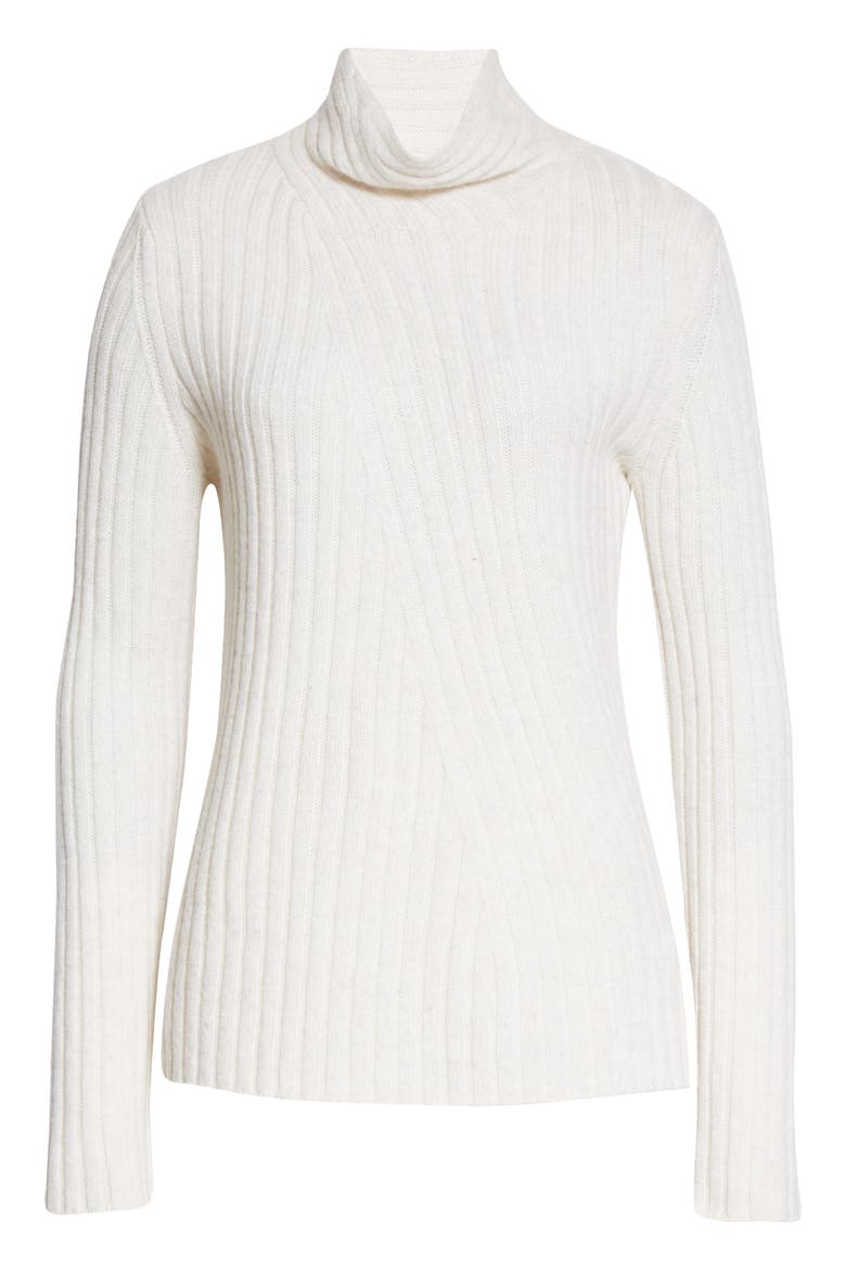 Twist Neck Wool & Cashmere Turtleneck Sweater, Alternate, color, HEATHER WHITE