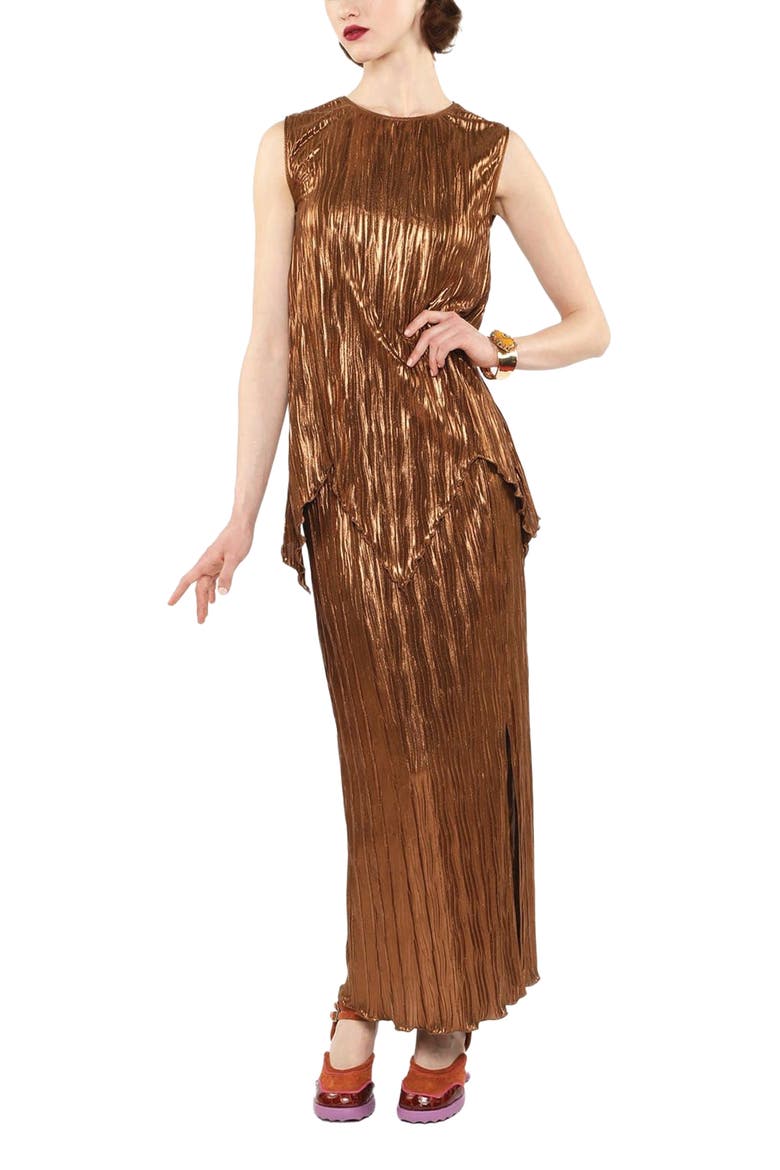 Fortuny Pleats Sleeveless Top, Alternate, color, Bronze