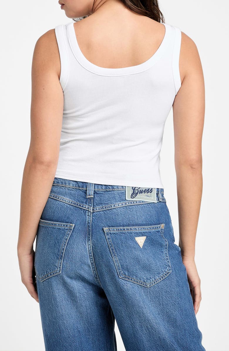 GUESS Triangle Logo Patch Rib Tank, Alternate, color, White