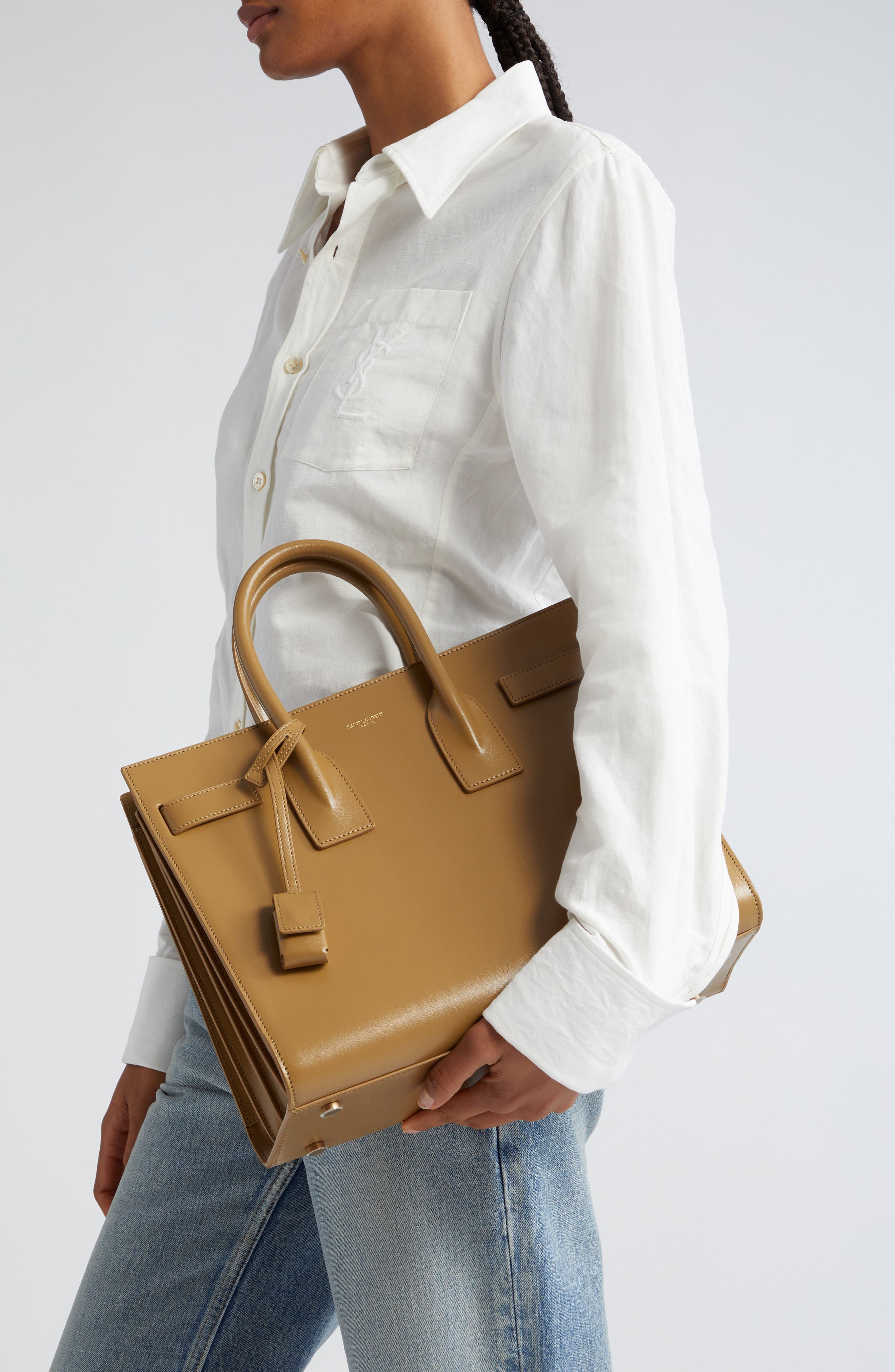 Small Sac de Jour Leather Tote with Pouch, Alternate, color, CAPPUCCINO