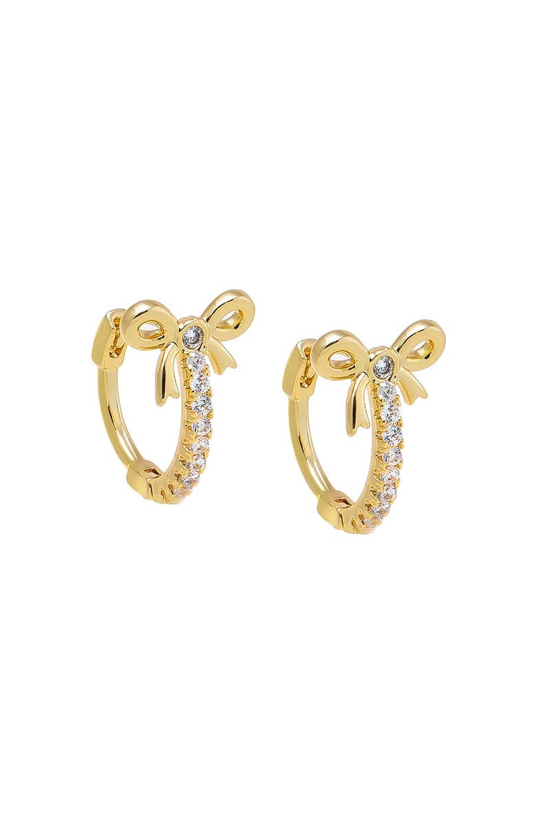 BY ADINA EDEN Pave Bow Tie Motif Huggie Earring, Main, color, Gold