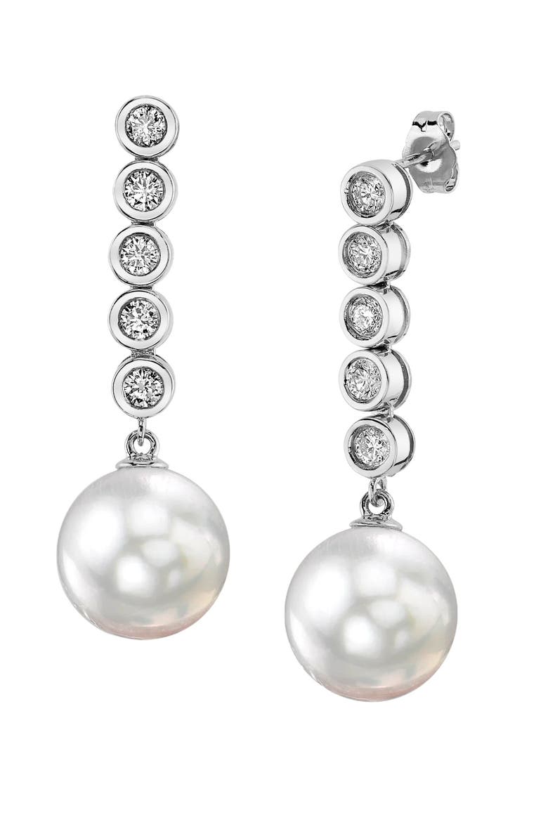 White South Sea Pearl & Diamond Cascade Earrings, Main, color, White Gold