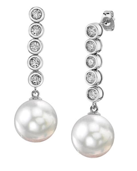 White South Sea Pearl & Diamond Cascade Earrings
