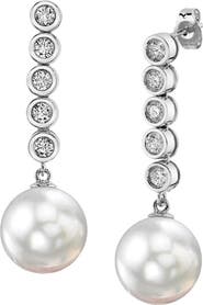 The Pearl Source White South Sea Pearl & Diamond Cascade Earrings
