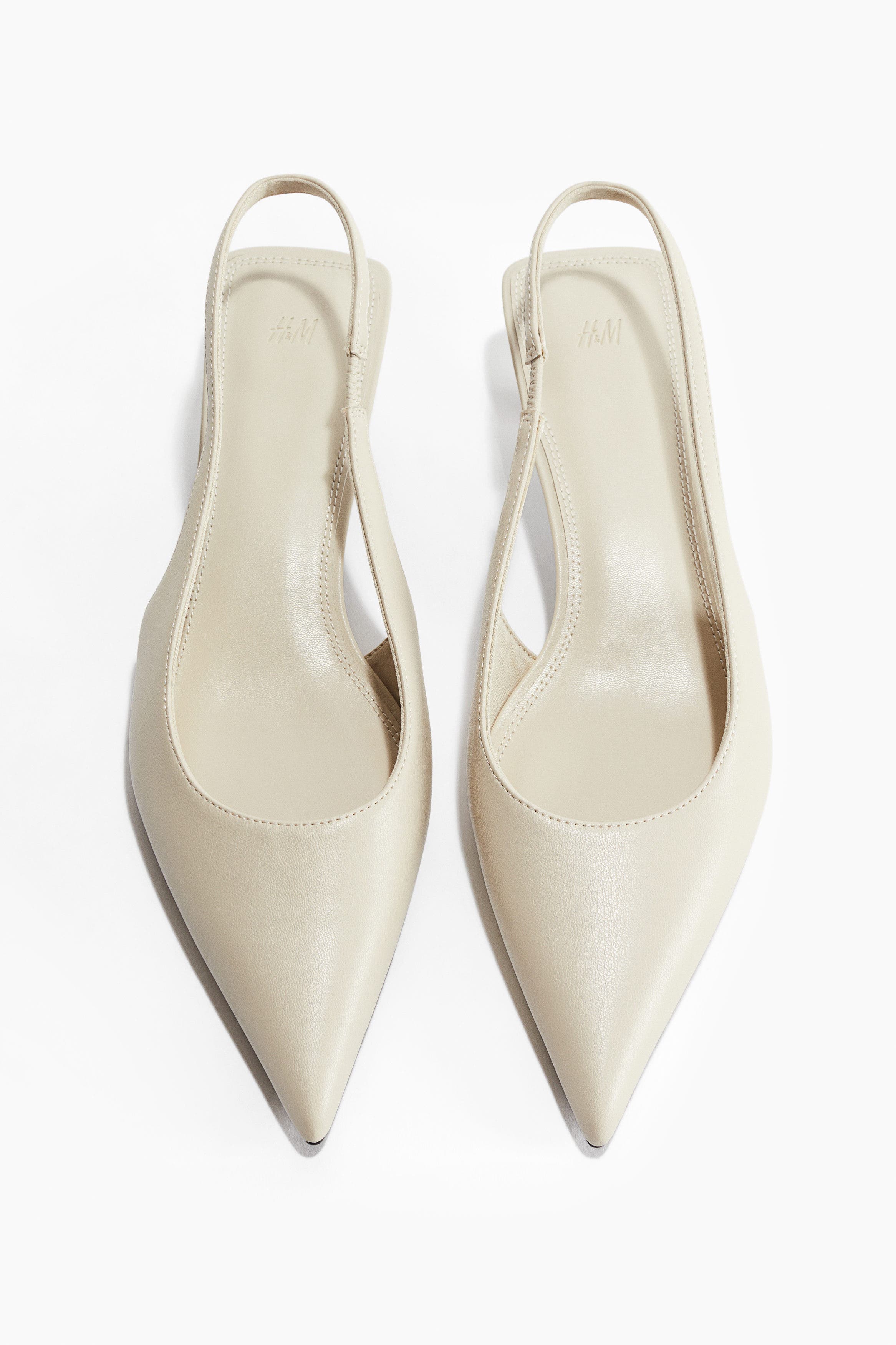 H&M Kitten-heeled pointed slingbacks, Alternate, color, Light Beige