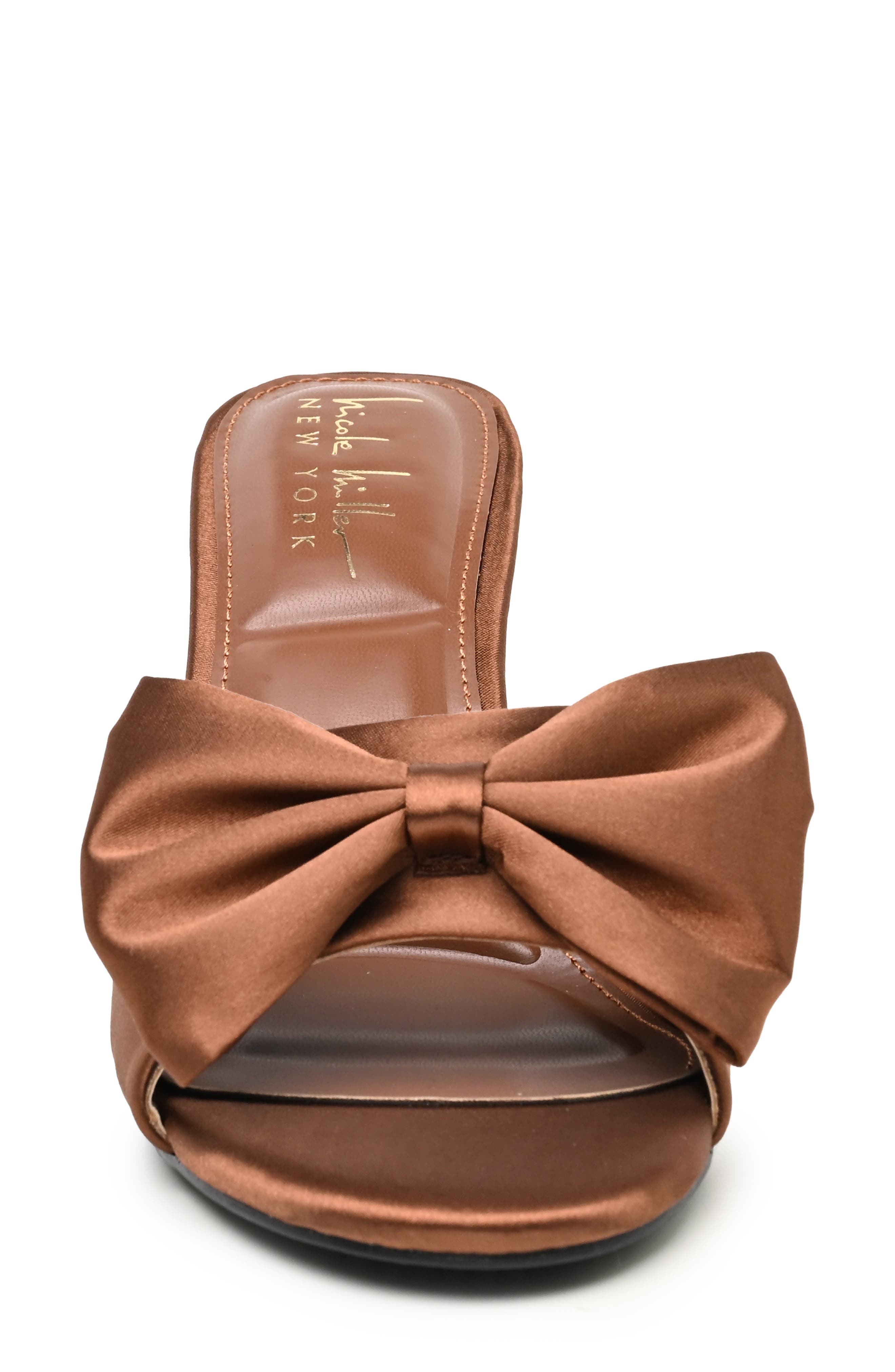 Lillie Bow Mule, Alternate, color, TAN SATIN