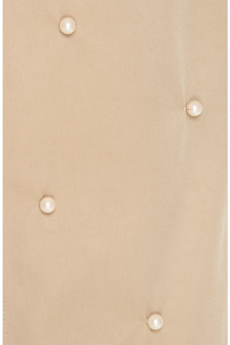 Imitation Pearl Embellished Trench Coat, Alternate, color, BEIGE BEIG