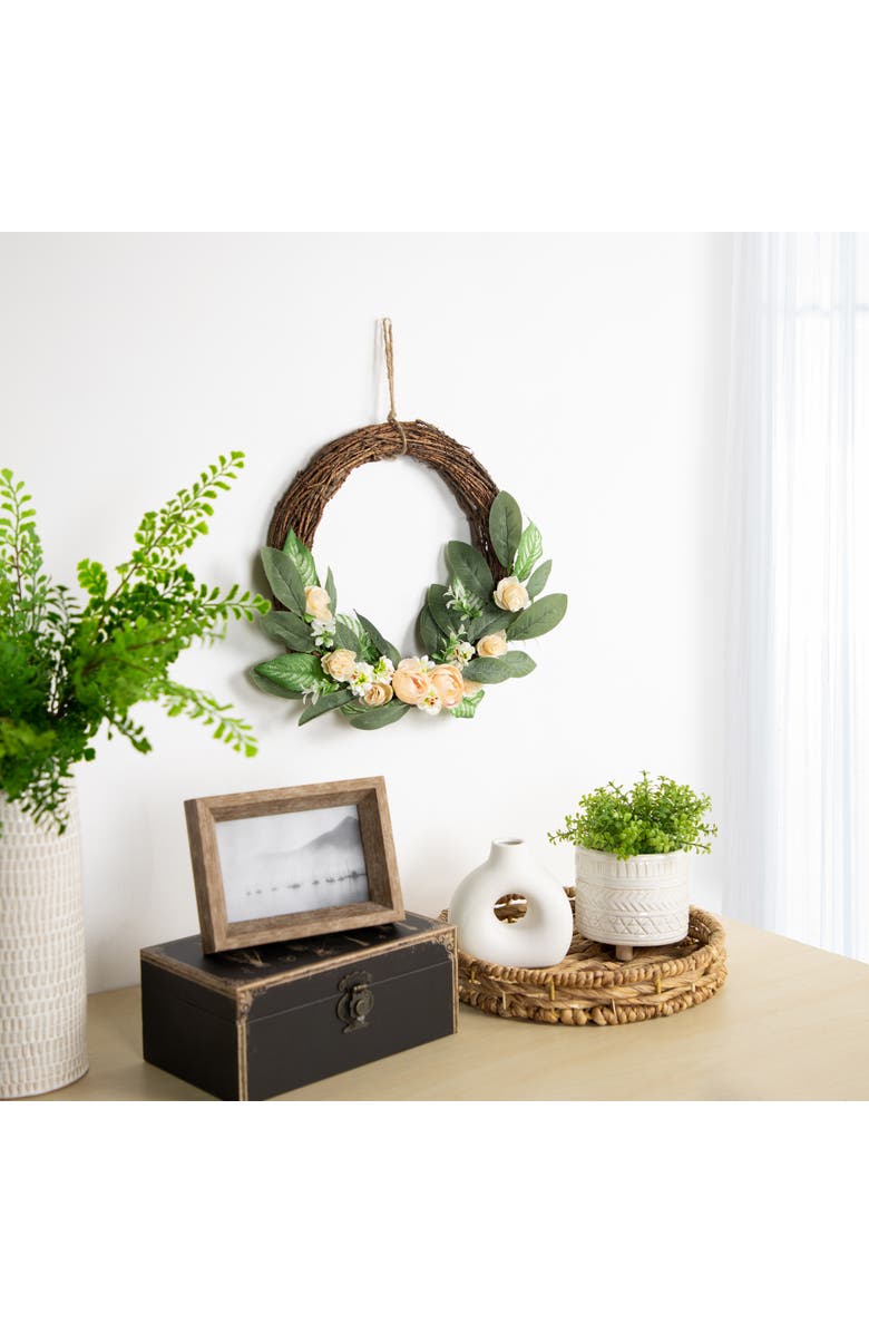 Northlight 14" Mini Peach Rose Half Floral Spring Wreath, Alternate, color, 