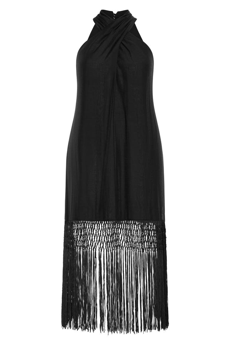 Calypso Fringe Maxi Dress, Alternate, color, BLACK