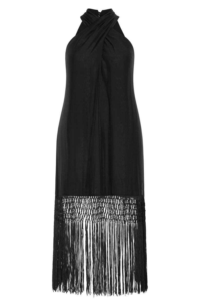City Chic Calypso Fringe Maxi Dress, Main, color, Black