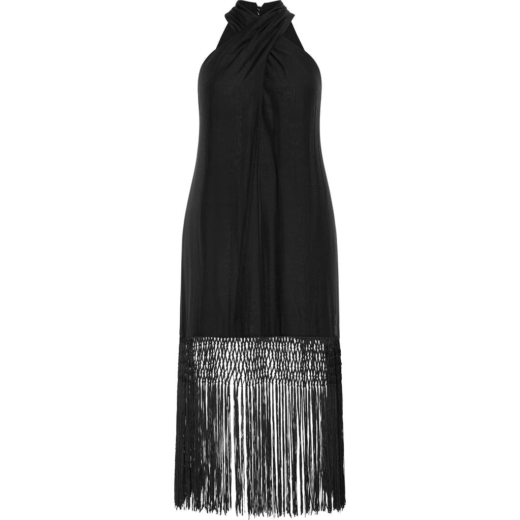 City Chic Calypso Fringe Maxi Dress In Black
