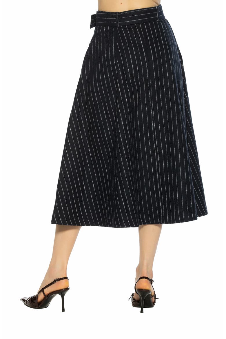 Belted A-Line Midi Skirt, Alternate, color, NAVY STRIPE