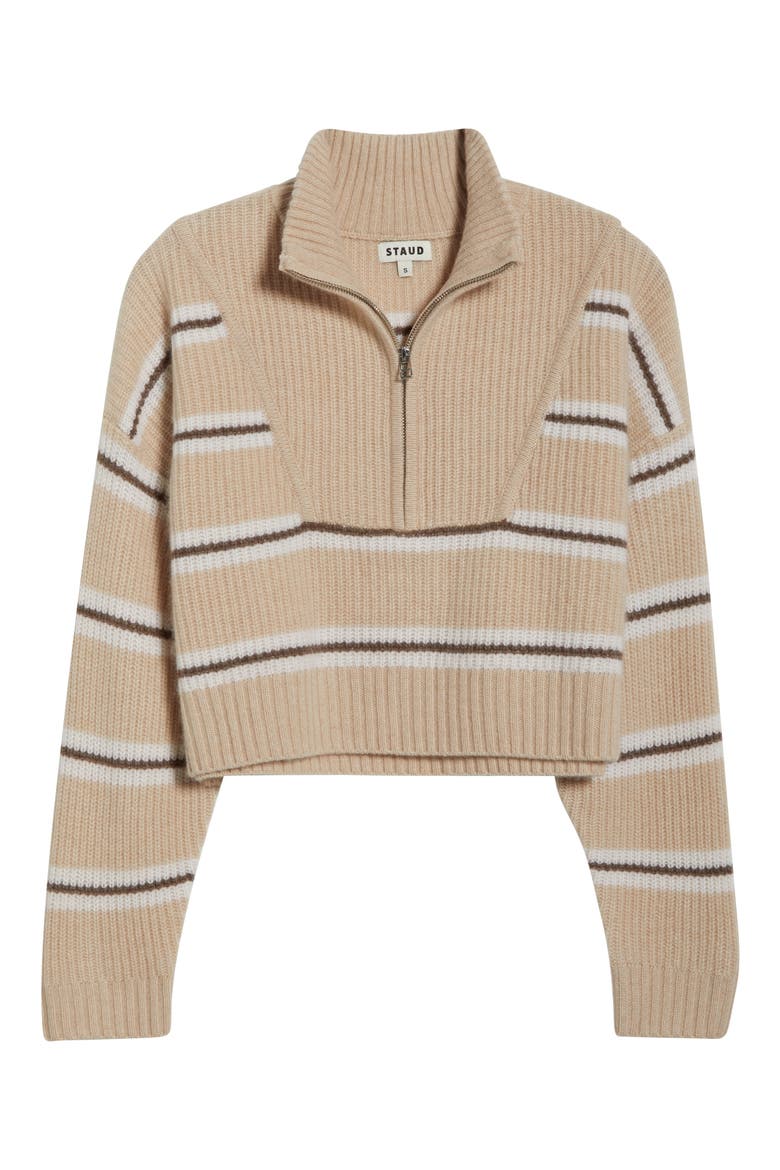 Hampton Crop Half Zip Cashmere Sweater, Alternate, color, WHISPER STRIPE