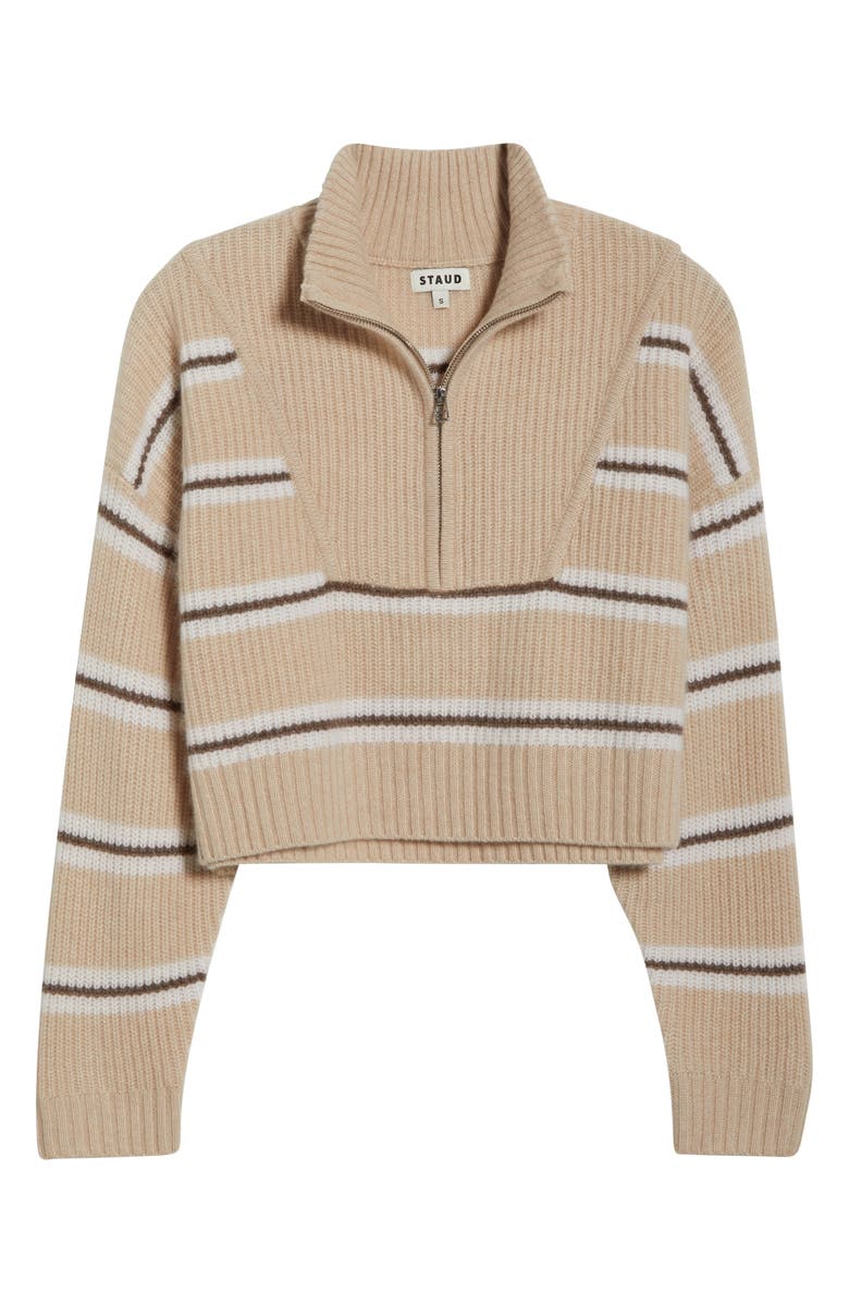 STAUD Hampton Crop Half Zip Cashmere Sweater, Alternate, color, Whisper Stripe