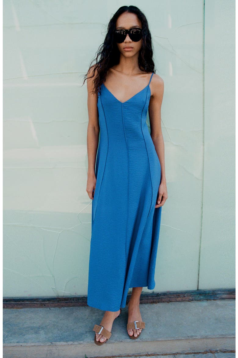 Stitch Detail Sleeveless Maxi Dress, Alternate, color, BLUE