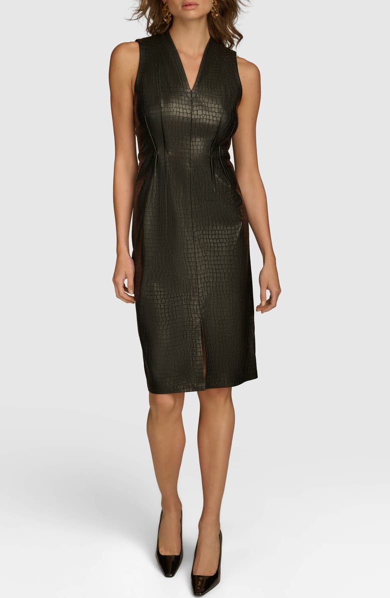 Donna Karan New York Croc Embossed Faux Leather Sheath Dress, Main, color, 
