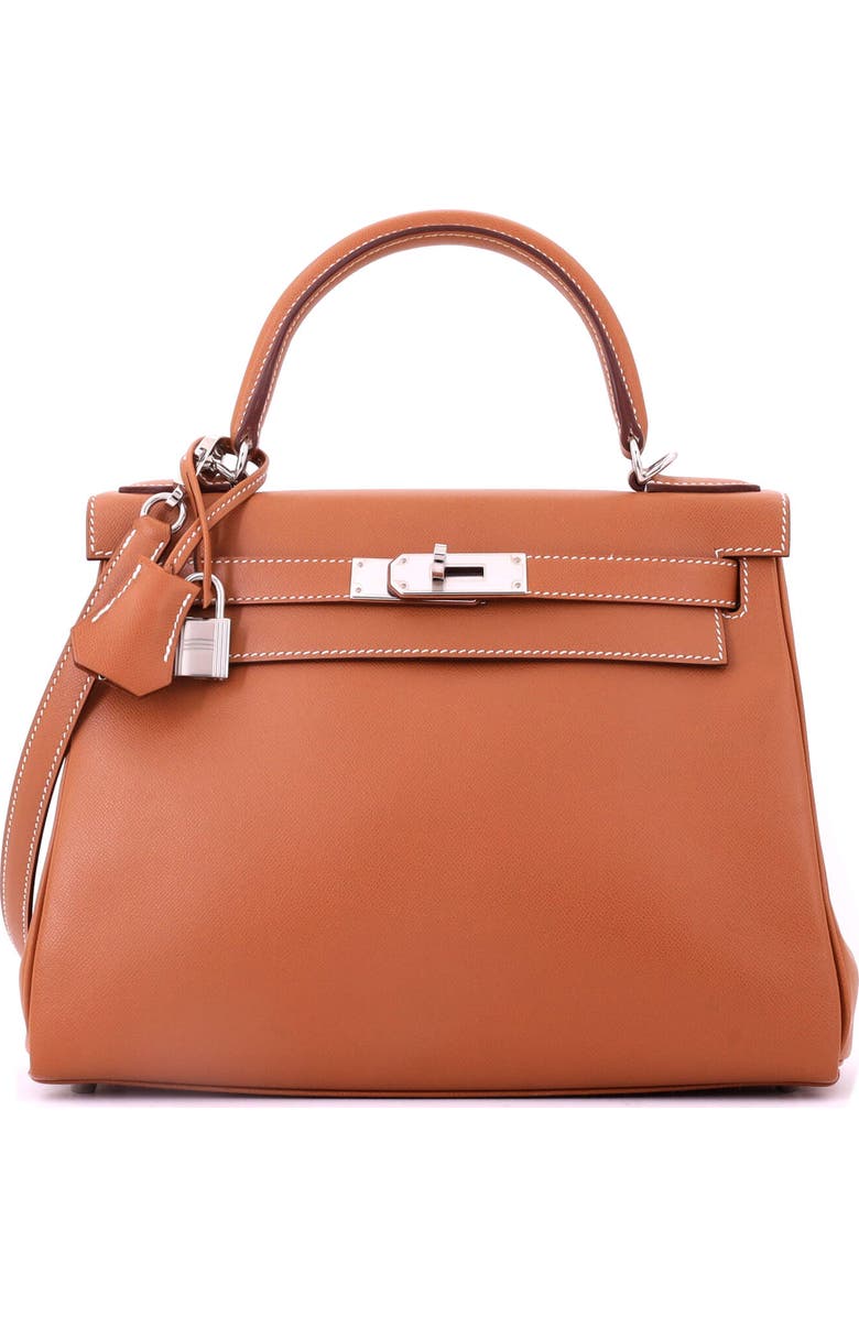 Pre-Owned Hermes Kelly Handbag Brown Madame with Palladium Hardware 28, Main, color, Gold