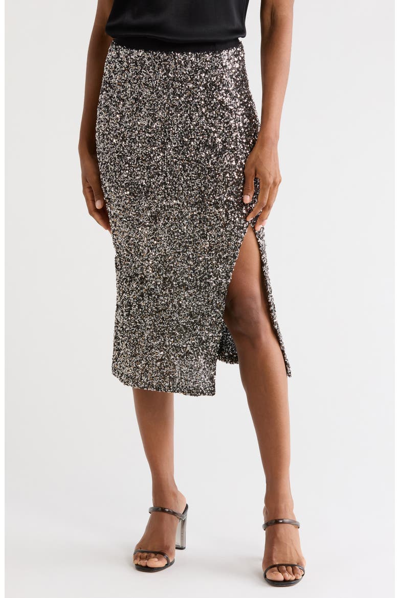 Tyla Sequin Midi Skirt, Main, color, SILVER 2-TONE
