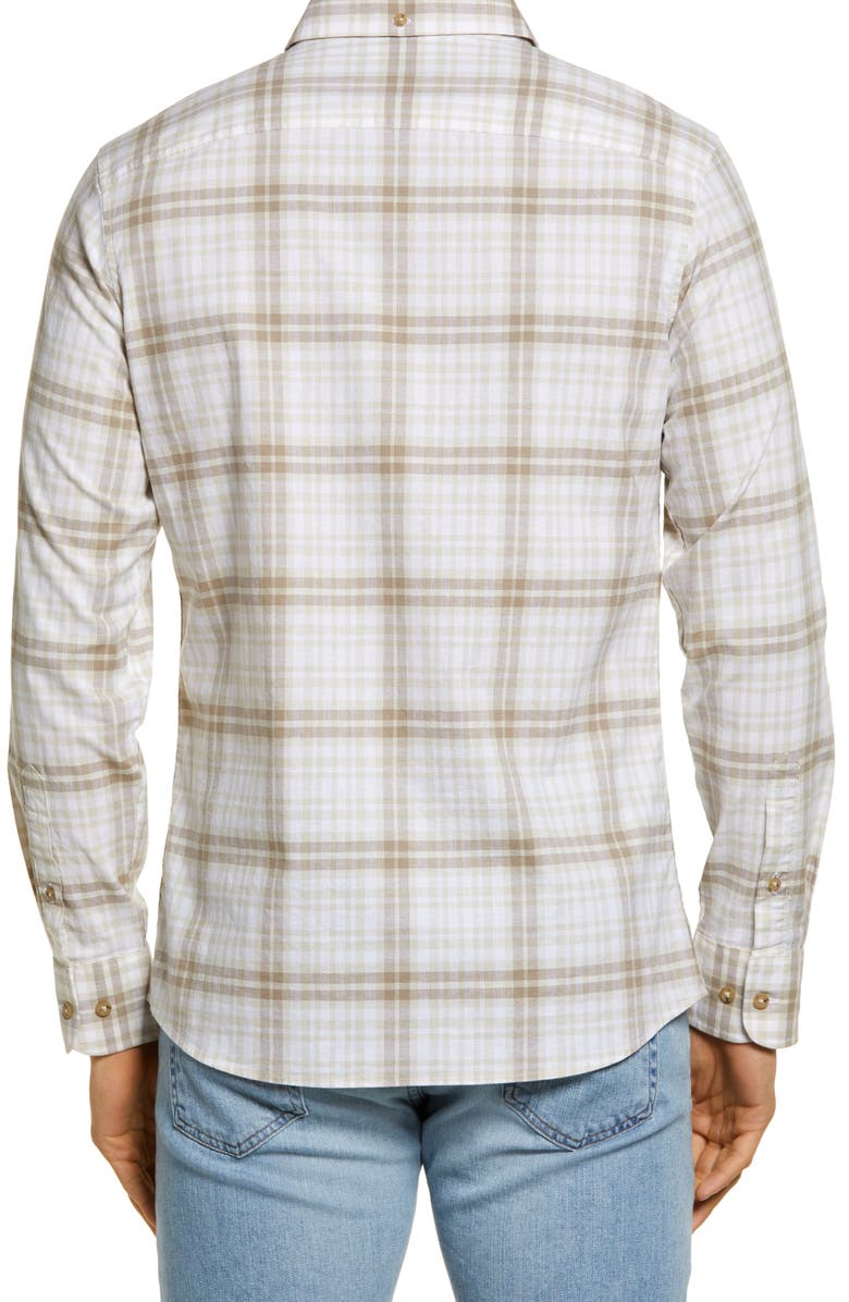 Nordstrom Trim Fit Plaid Stretch Cotton & Linen Button-Down Shirt, Alternate, color, 
