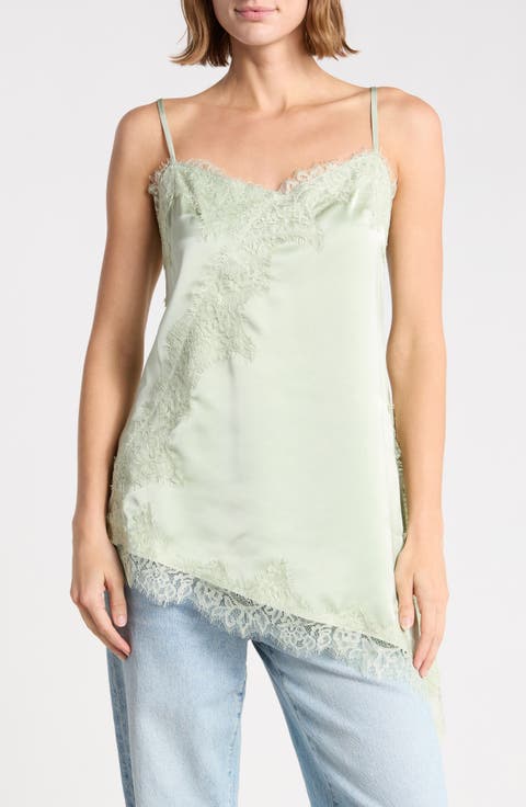 Lace Trim Asymmetric Satin Camisole
