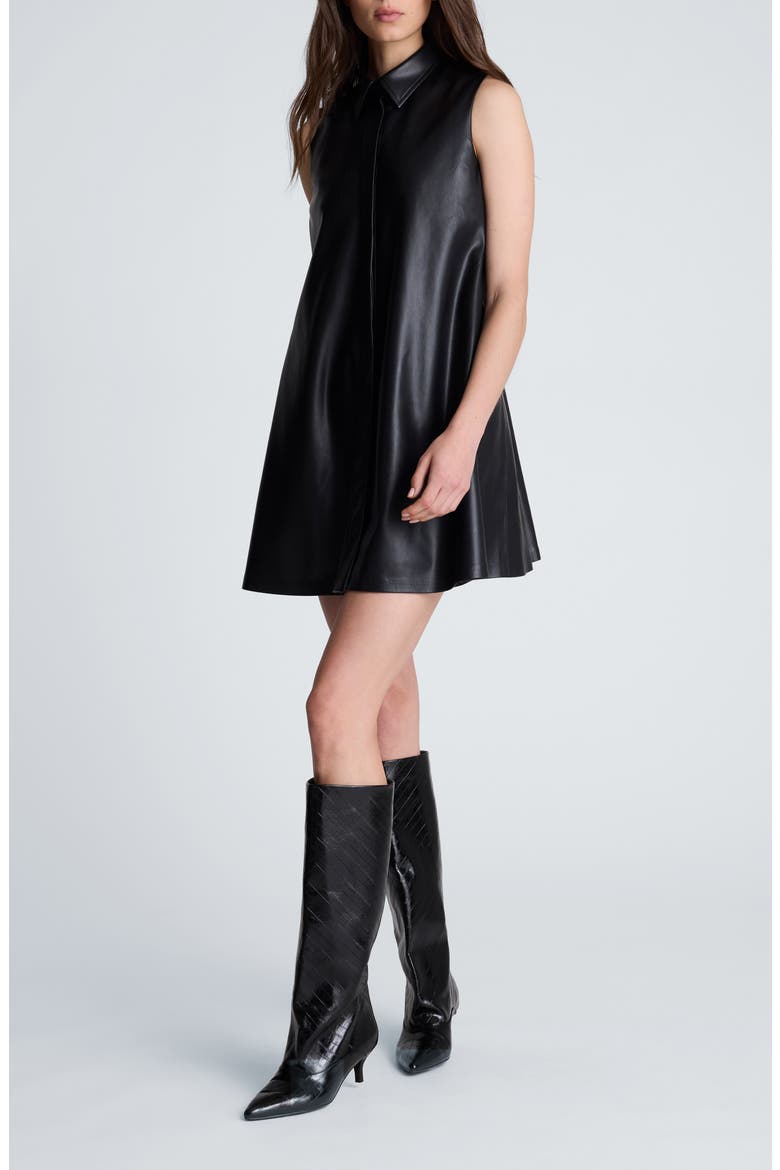 Faux Leather Swing Shirt Dress, Main, color, BLACK