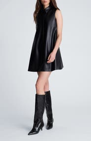 Kenneth Cole Faux Leather Swing Shirt Dress