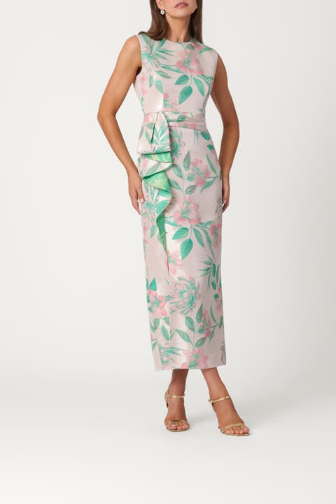 Midnight Blushing Meadow Floral Jacquard Silvia Dress