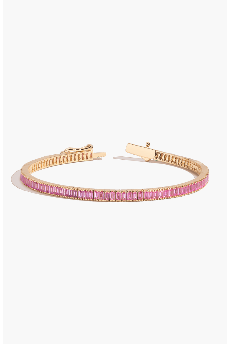 Lab Grown Pink Sapphire Baguette Tennis Bracelet, Main, color, Yellow Gold Vermeil