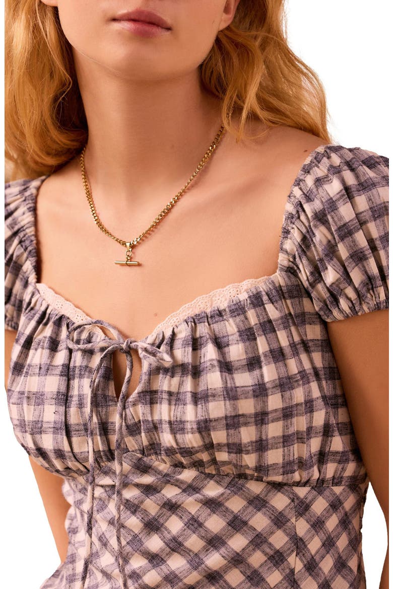 Gingham Cap Sleeve Midi Dress, Alternate, color, BLUE