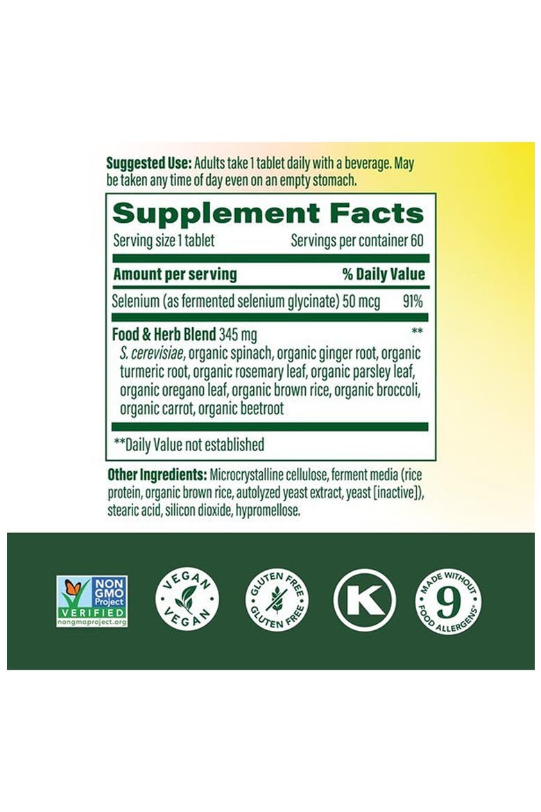 Selenium 50 mcg with Food & Herb Blend, Immune Support, Vegan, Non-GMO, 60 Tablets, Alternate, color, None
