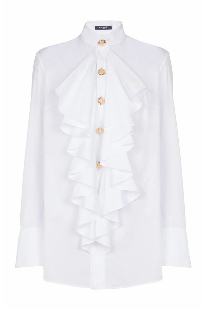 Ruffled Poplin Shirt, Alternate, color, White