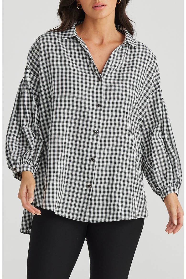 Duchess Check Print Woven Cotton Shirt, Alternate, color, BLACK