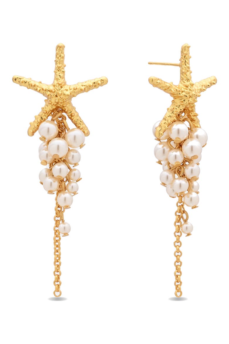 Danica Starfish Faux Pearl Drop Earrings, Main, color, GOLD