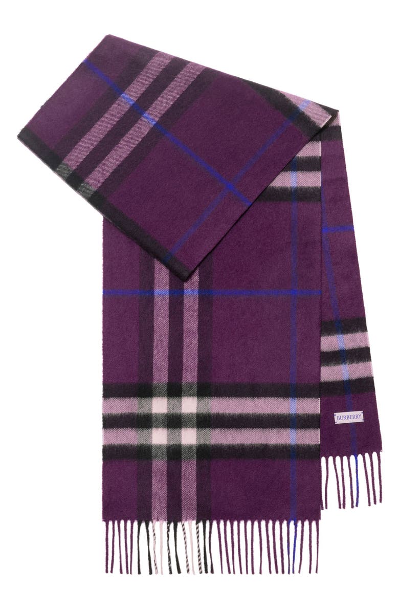 Burberry Giant Check Cashmere Scarf, Main, color, Pansy Purple
