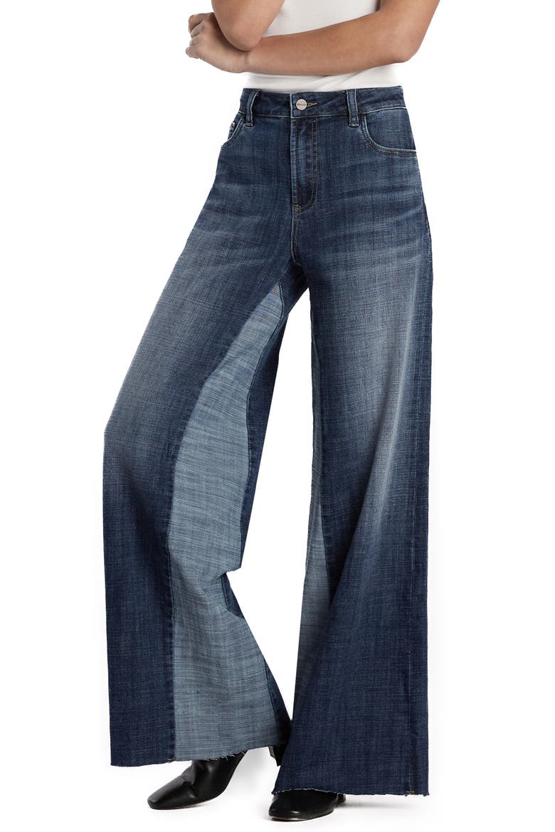 Happy Dual Two-Tone High Waist Wide Leg Jeans, Alternate, color, JERSEY BLUE
