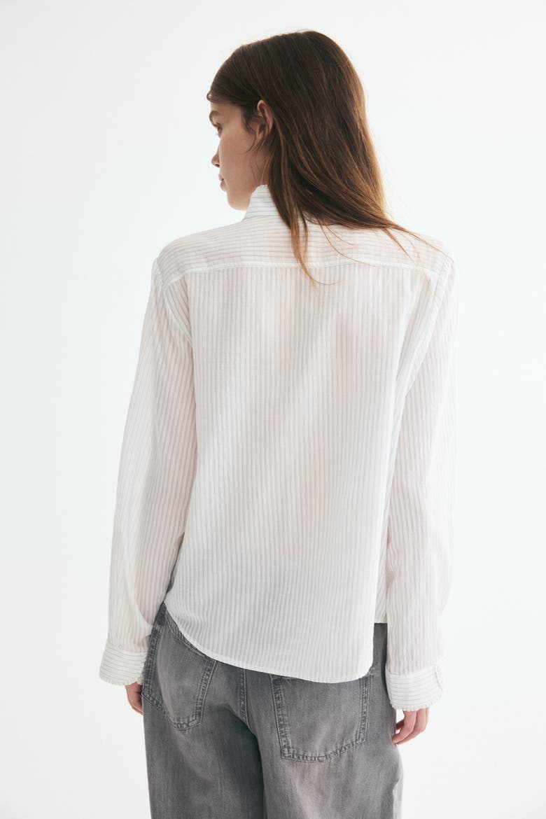 Ruffle-trimmed Stand-up Collar Shirt, Alternate, color, White/striped