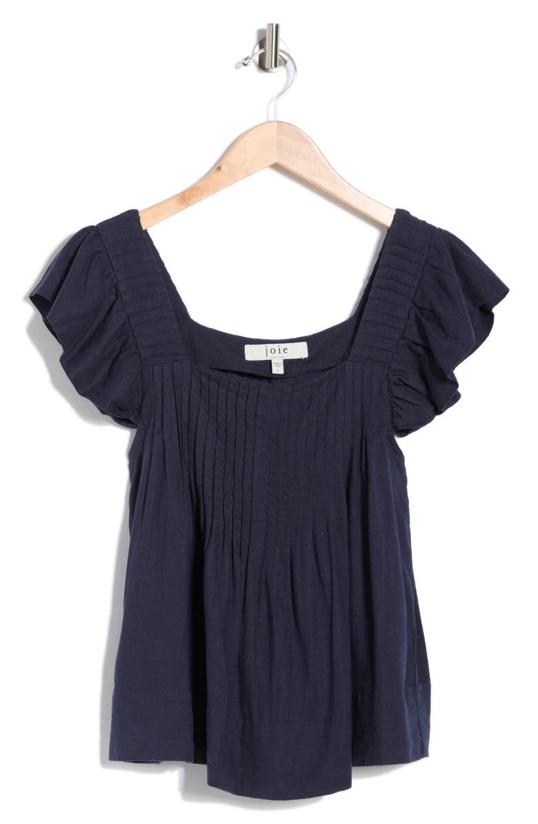 Joie Flutter Sleeve Square Neck Linen Blend Top, Alternate, color, Navy Blazer