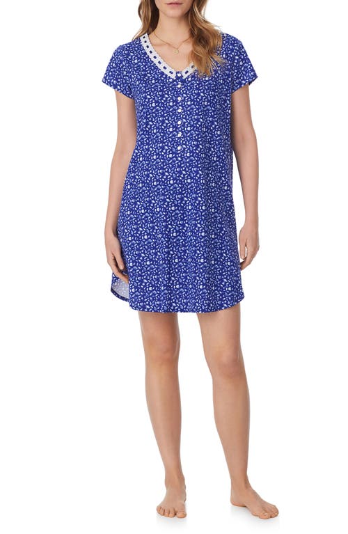 Eileen West Floral Cap Sleeve Jersey Nightshirt in Navy Print 