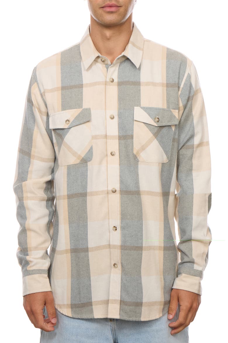 Plaid Flannel Button Down Shirt, Main, color, CREAM