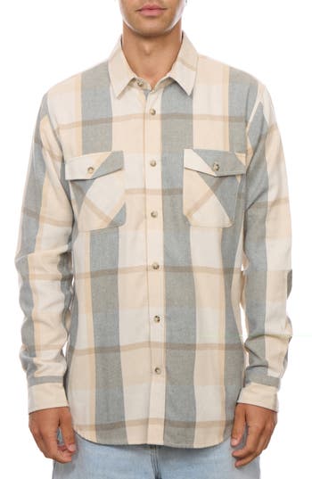 Px Plaid Flannel Button Down Shirt In Cream