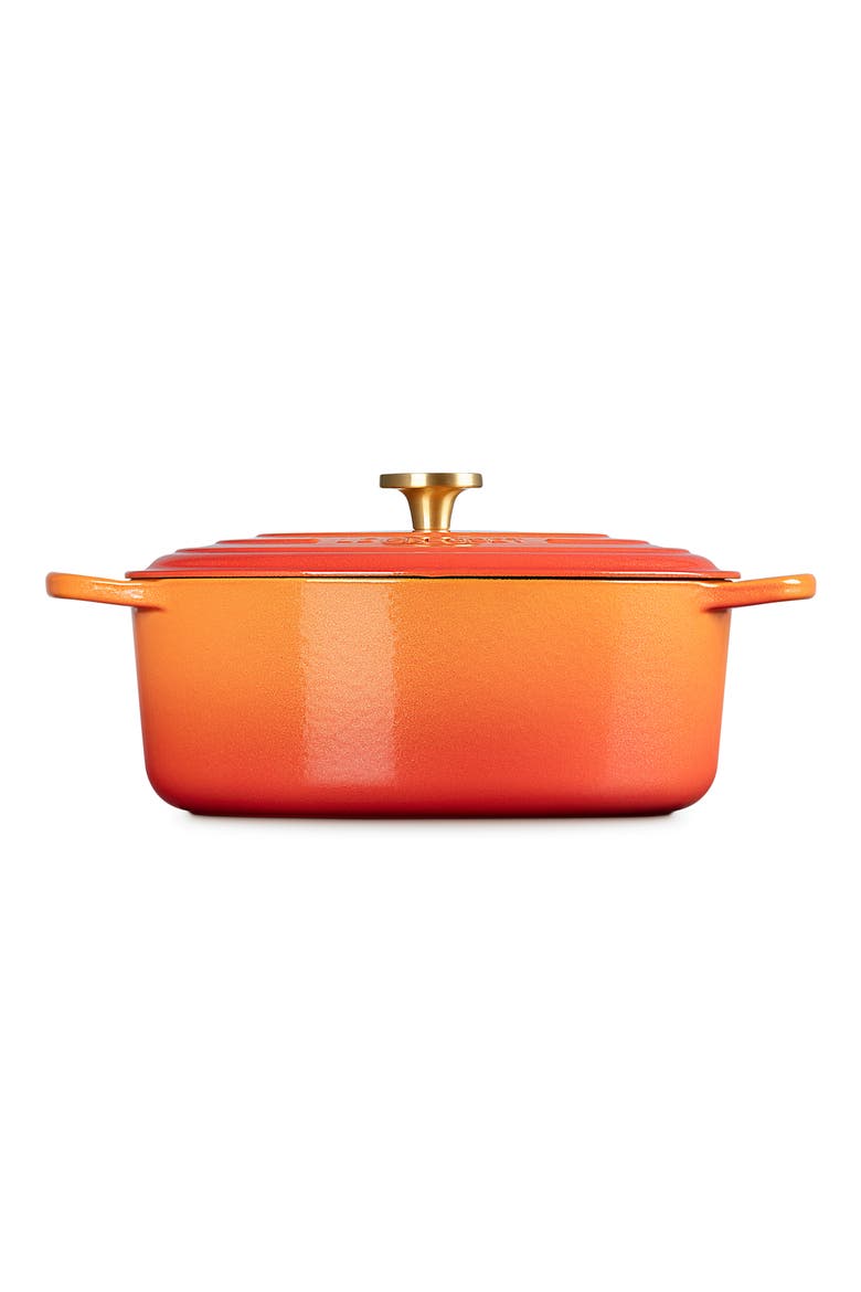 Signature 6.75-Quart Oval Enamel Cast Iron Dutch Oven with Lid, Alternate, color, FLAMME DOREE