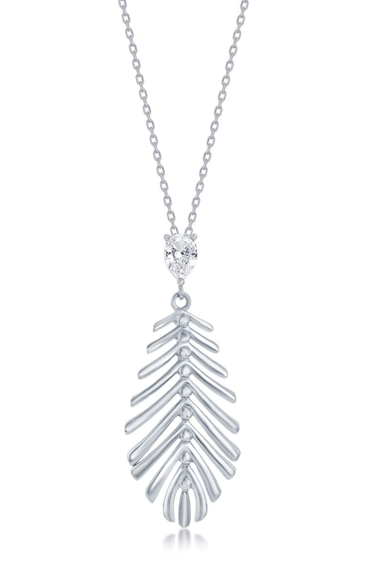 Sterling Silver CZ Leaf Pendant Necklace, Main, color, SILVER